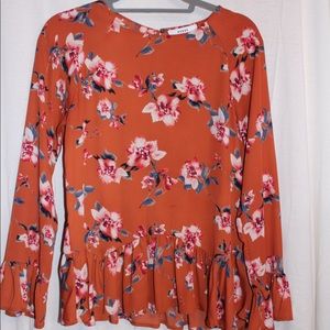 Orange Floral Blouse Top